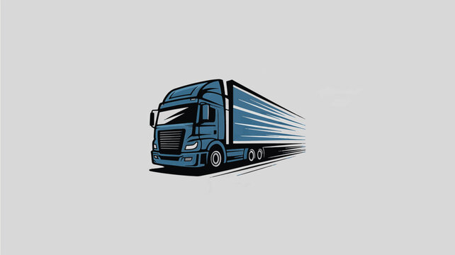Modern blue semi-trailer truck in motion illustration