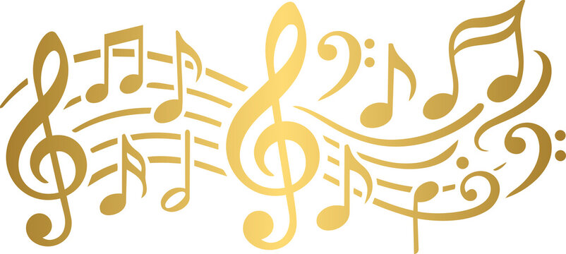 Golden Music Notes Wave and Floating Musical Symbols