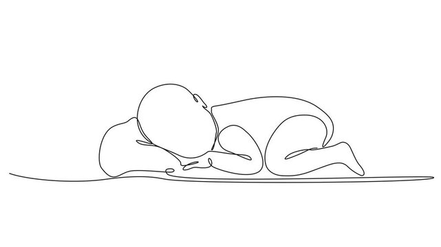 animated minimalistic continuous line drawing of peaceful baby sleeping on its stomach, line art animation