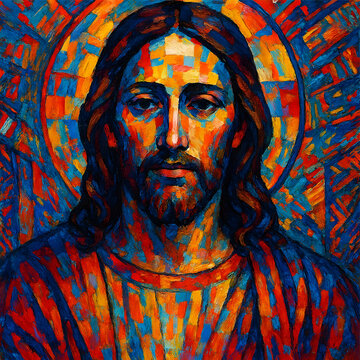 stained glass window portrait art of jeus christ