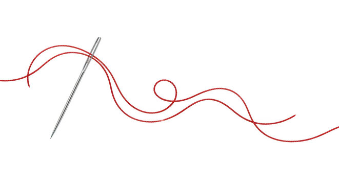 A sewing needle with a long red thread isolated on transparent background
