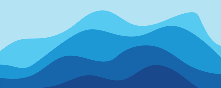 Abstract Blue Layered Flat Ocean Wave Background Vector Illustration for Summer Travel Cartoon Banner Design