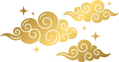 Fototapeta premium Golden Oriental Traditional Clouds Illustration