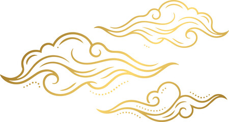 Fototapeta premium Golden Oriental Traditional Clouds Illustration