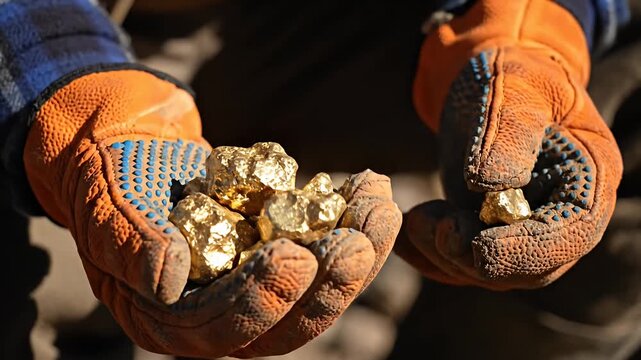 Hands holding raw gold nuggets representing wealth and discovery
