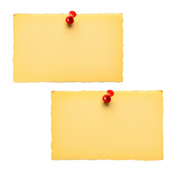Two torn paper sheets with red push pins on top