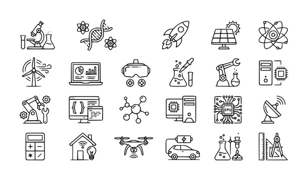 STEM technology icon collection vector thin outline science design