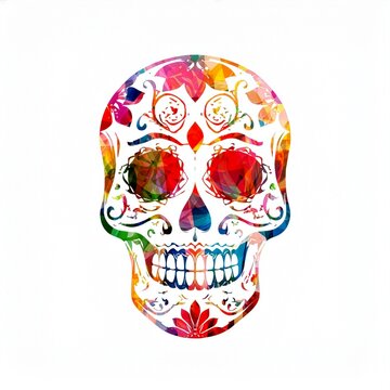 Colorful Sugar Skull with Flowers. Day of the Dead Celebration Art