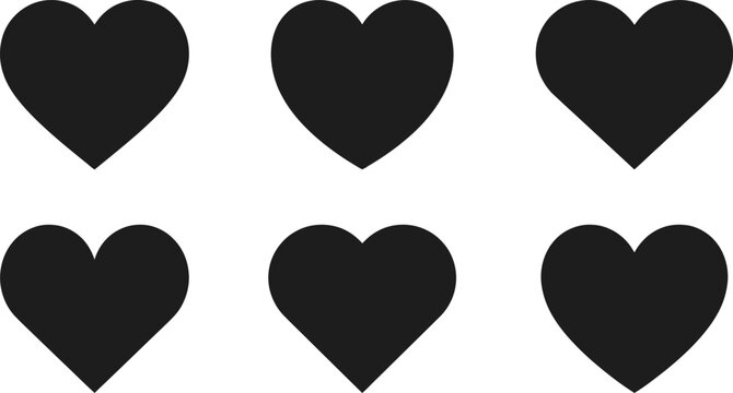 Vector illustration of six black hearts on white background