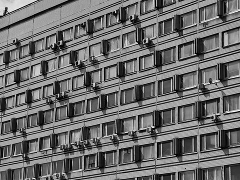 Typical USSR architecture in Russia background