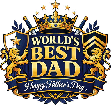 World best dad heraldic shield emblem for happy fathers day celebration