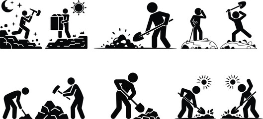 Man working with shovel step by step development concept © Gita