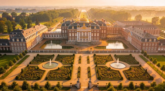 Elegant aerial perspective of Paleis Het Loo estate