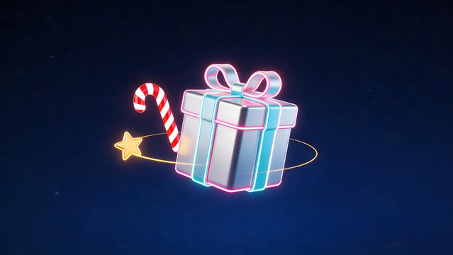 Gift box candy cane and star