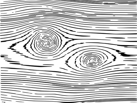 Black and white wood grain pattern with distinct knots, abstract texture