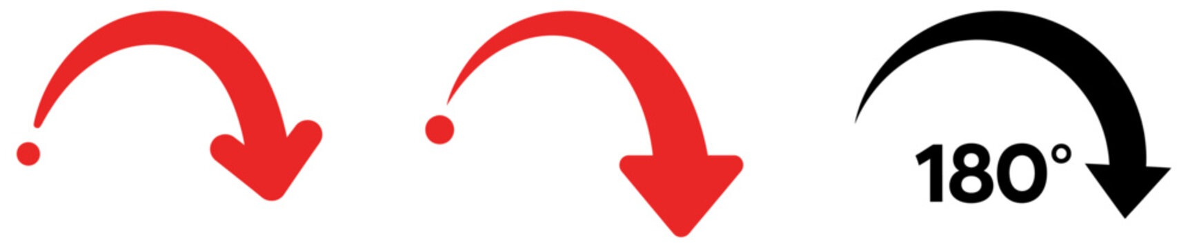 Arrow return icons set 180 degree rotation red and black versions