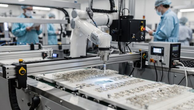 Medium shot of an automotivegrade ceramic capacitor production line showcasing specialized handling and quality control processes tailored for durability and reliability.