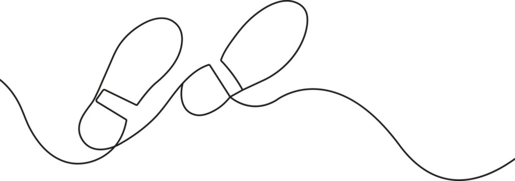 Continuous line drawing of footprints. One line single track of shoe prints vector illustration, minimalist path or journey concept.