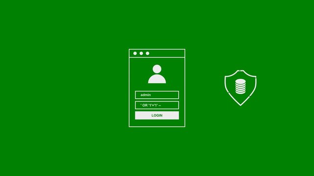 SQL Injection Attack, Website Compromise, SQL Virus, Cyber Attack, Website Hacking, Database Hacking, Data Breach - Minimal Flat Design Motion Graphics Clip - Green Screen, 7.5% gray, Arial Font