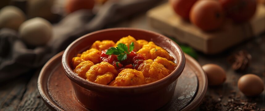 Authentic menemen breakfast featuring scrambled eggs cooked with tomato paste