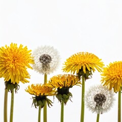 Obraz premium Yellow and white fluffy seed heads and bright yellow blossoms