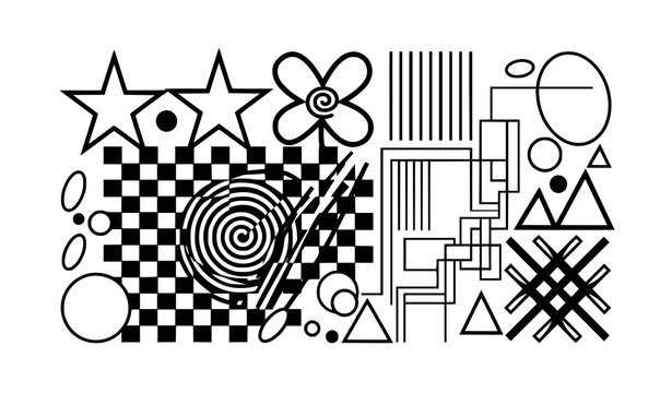 Black and White Brutalist Geometric Composition with Bauhaus Swiss Design Style