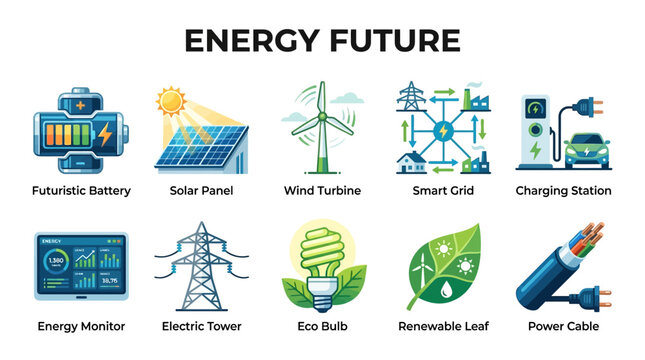 Solar Panel Wind Turbine Smart Grid and EV Charging Elements for Clean Energy Future