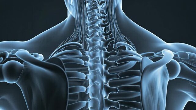 Detailed 3D X-ray Animation of Human Torso and Spine Anatomy.