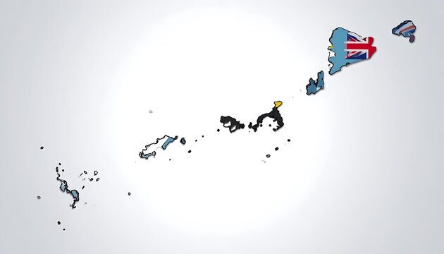 Pixelated map outline of Fiji islands filled with national flag colors, representing digital representation and national identity