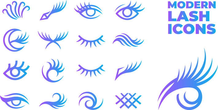 Modern lash icons set eyelash beauty fashion elements eyes makeup design stylized elements creative abstract shapes and styles.