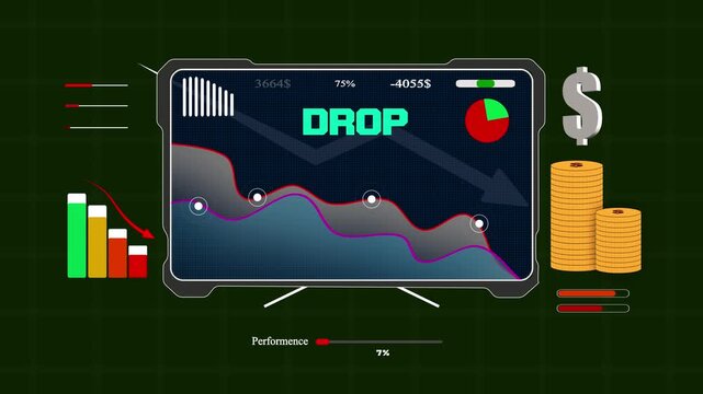 Drop in revenue on a digital monitor showing successful methods to handle sudden financial loss for corporate annual report projects