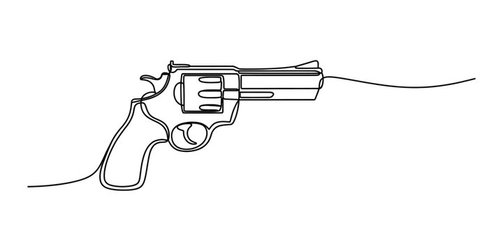 Continuous single line drawing of a revolver handgun pistol weapon for minimal art design concept showing a simple silhouette of a classic firearm Vector, illustration