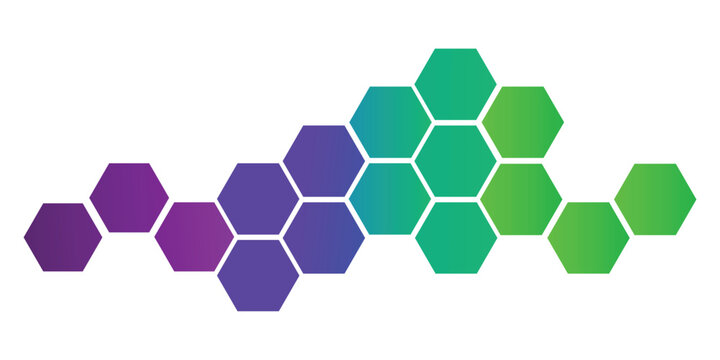 Abstract honeycomb pattern with blue to green gradient transition, hexagonal mosaic background design element vector illustration