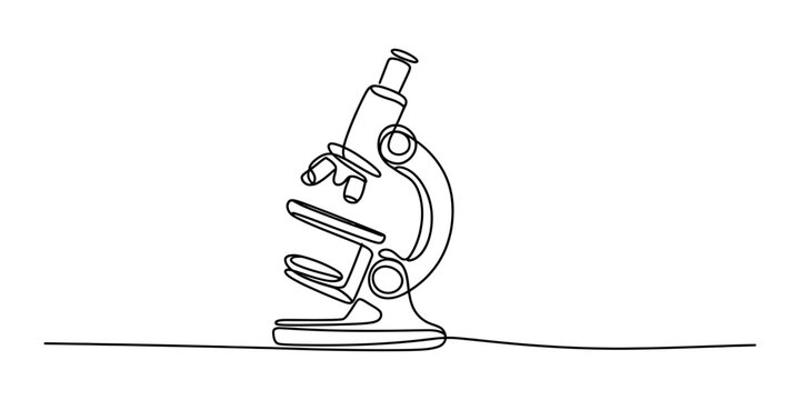Continuous single line drawing of a scientific microscope used for research and laboratory work in biology and chemistry studies or school education Vector, illustration