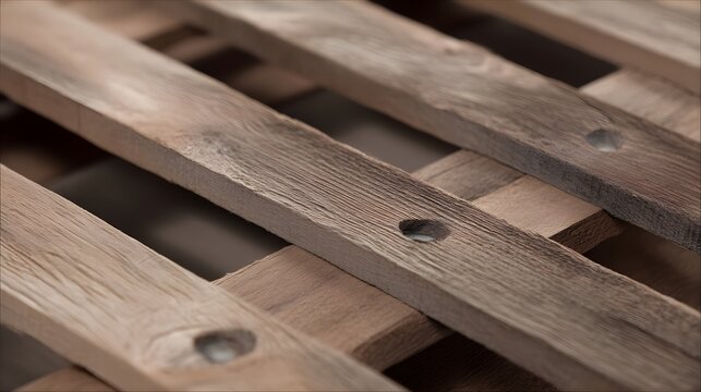 Heavy duty nailed joints in weathered wood grain focusing on structural durability