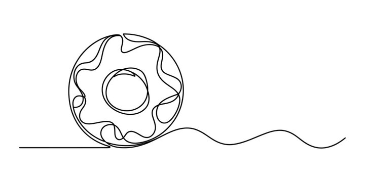 Continuous single line drawing of a sweet donut with icing and sprinkles in a modern minimalist style for creative food design and cafe concepts Vector, illustration