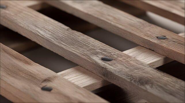 Heavy duty nailed joints in weathered wood grain focusing on structural durability