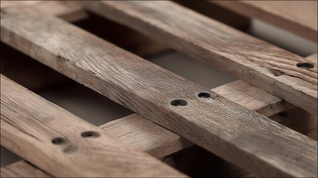 Heavy duty nailed joints in weathered wood grain focusing on structural durability