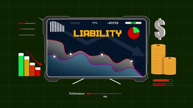 Rising liabilities on a digital dashboard showing its negative impact on corporate annual growth statistics