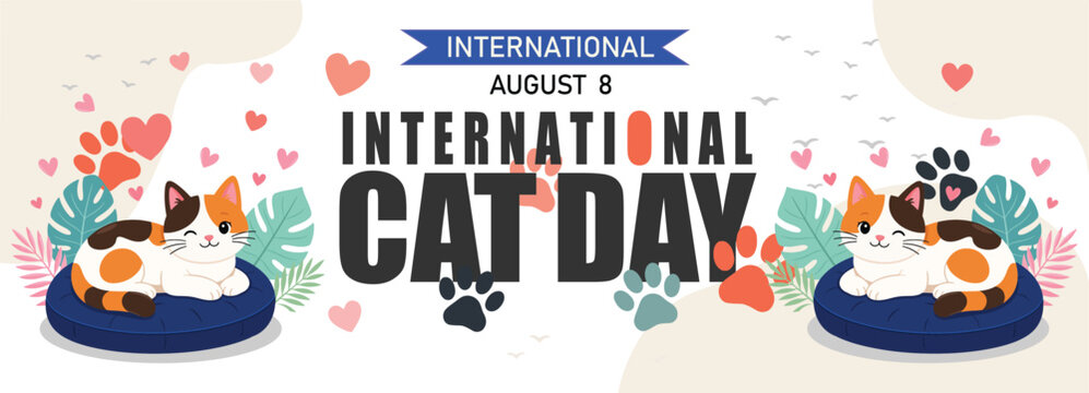 International Cat Day August 8 Celebration Banner Vector Illustration