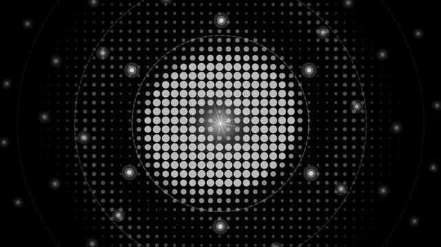 Halftone Dot Grid Spiral Vortex Swirling On Black Background Abstract Retro Radial Pattern Motion Graphic Loop Animation Overlay Element For Broadcast Design