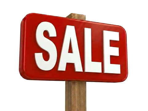 Red sale sign with wooden post advertising discounts and promotions discount promotion shopping commerce