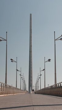 People walking on calatrava's assut de l'or bridge in valencia, spain