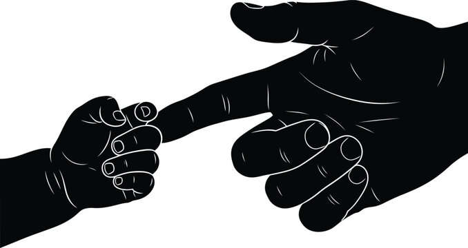 Black silhouette of adult and child hands touching fingertips Vector