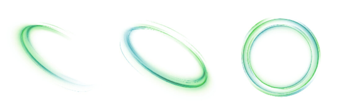Green glowing circular lines with soft organic motion on white background. Vector eco design accent for natural branding, cosmetic packaging, wellness graphics and sustainable visual layouts.