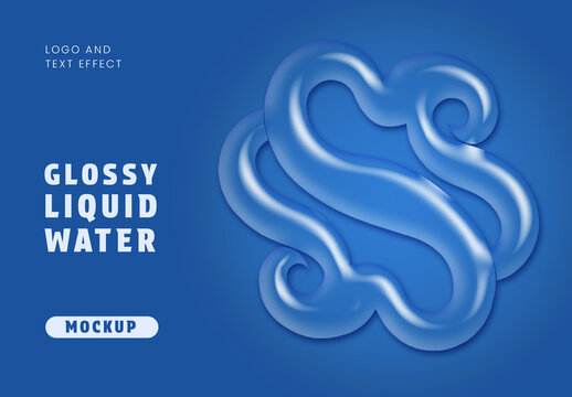 Glossy Liquid Water Logo And Text Effect Mockup