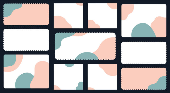 Modern social media post templates featuring abstract organic shapes in pink and teal on a sophisticated dark navy background.