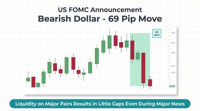 US FOMC Announcement Bearish Dollar - 69 Pip Move Liquidity on Major Pairs Results in Little Gaps Even During Major News