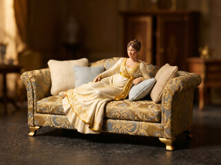 Obraz premium a refined woman reclining on an Wide Environmental Miniature Diorama