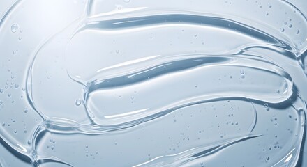 Fototapeta premium Clear blue cosmetic gel texture with bubbles and ripples